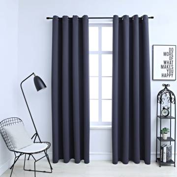 Blackout Curtains with Metal Rings 2 pcs Anthracite 140x245 cm