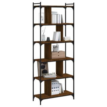 Bookcase 6-Tier Brown Oak 76x32x192 cm Engineered Wood