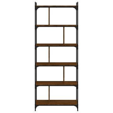 Bookcase 6-Tier Brown Oak 76x32x192 cm Engineered Wood