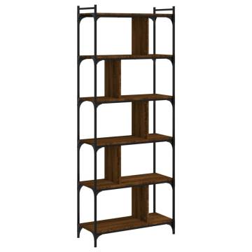 Bookcase 6-Tier Brown Oak 76x32x192 cm Engineered Wood