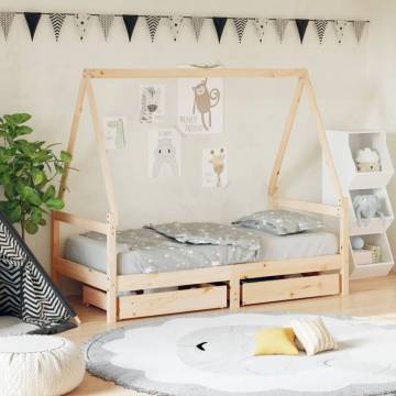 Kids Bed Frame with Drawers 80x160 cm Solid Wood Pine