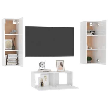 3 Piece TV Cabinet Set High Gloss White Engineered Wood