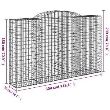 Arched Gabion Baskets 3 pcs 300x50x180/200 cm Galvanised Iron