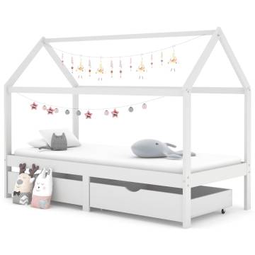 Kids Bed Frame with Drawers White Solid Pine Wood 90x200 cm