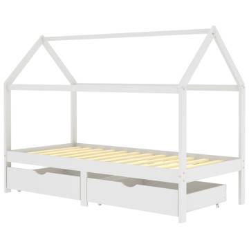 Kids Bed Frame with Drawers White Solid Pine Wood 90x200 cm