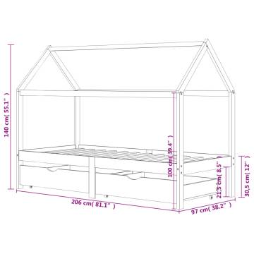 Kids Bed Frame with Drawers White Solid Pine Wood 90x200 cm