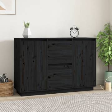 Sideboard Black 111x34x75 cm Solid Wood Pine