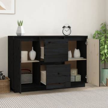 Sideboard Black 111x34x75 cm Solid Wood Pine