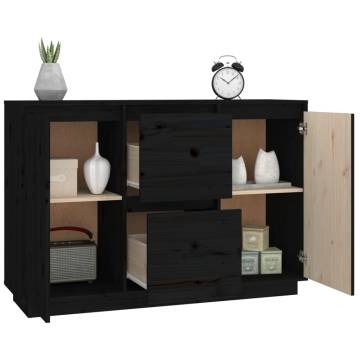 Sideboard Black 111x34x75 cm Solid Wood Pine