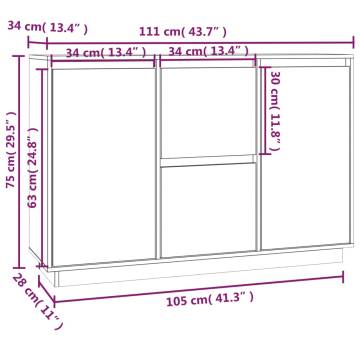 Sideboard Black 111x34x75 cm Solid Wood Pine