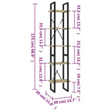 5-Tier Book Cabinet Sonoma Oak 40x30x175 cm Engineered Wood