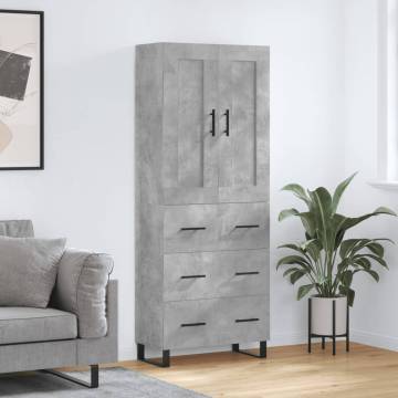 Highboard Concrete Grey 69.5x34x180 cm Engineered Wood