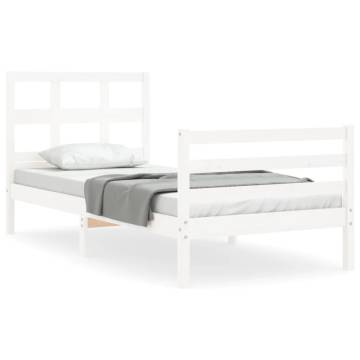 Bed Frame with Headboard White Small Single Solid Wood