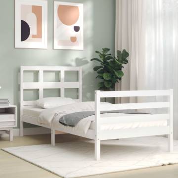 Bed Frame with Headboard White Small Single Solid Wood