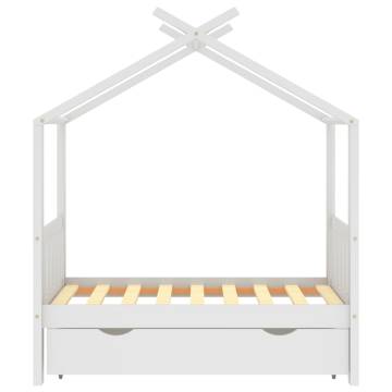 Kids Bed Frame with a Drawer White Solid Pine Wood 70x140 cm