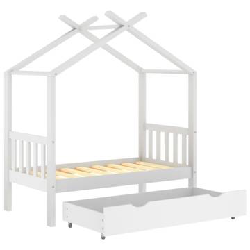 Kids Bed Frame with a Drawer White Solid Pine Wood 70x140 cm