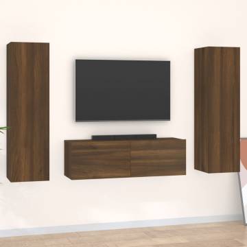 3 Piece TV Cabinet Set Brown Oak Engineered Wood