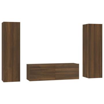 3 Piece TV Cabinet Set Brown Oak Engineered Wood