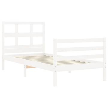 Bed Frame with Headboard White Small Single Solid Wood