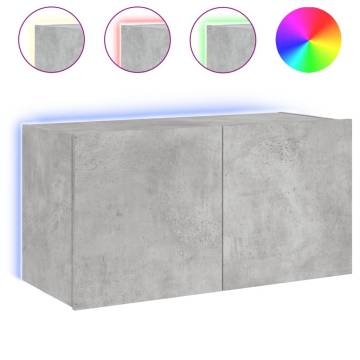 TV Wall Cabinet with LED Lights Concrete Grey 80x35x41 cm