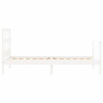 Bed Frame with Headboard White Small Single Solid Wood