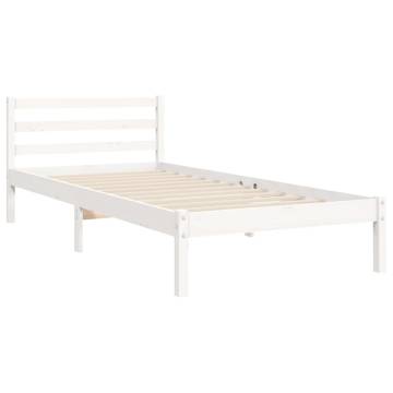 Bed Frame with Headboard White Small Single Solid Wood