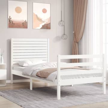 Bed Frame with Headboard White Small Single Solid Wood