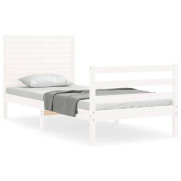 Bed Frame with Headboard White Small Single Solid Wood