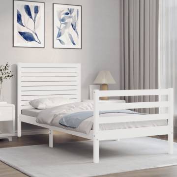 Bed Frame with Headboard White Small Single Solid Wood