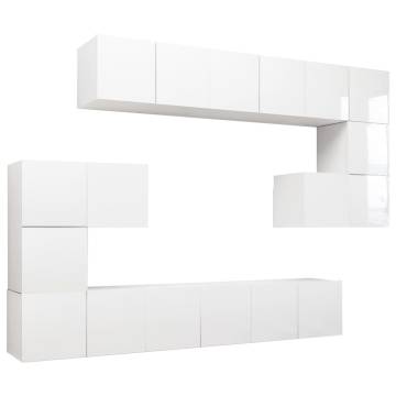 10 Piece TV Cabinet Set High Gloss White Engineered Wood