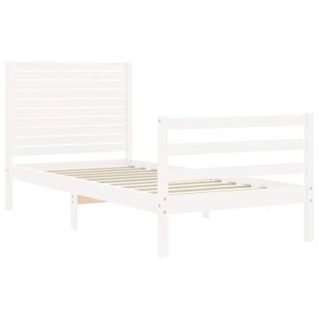 Bed Frame with Headboard White Small Single Solid Wood