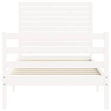 Bed Frame with Headboard White Small Single Solid Wood