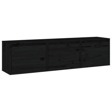 TV Cabinets 3 pcs Black Solid Wood Pine