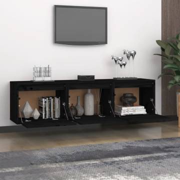 TV Cabinets 3 pcs Black Solid Wood Pine