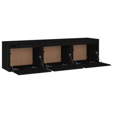 TV Cabinets 3 pcs Black Solid Wood Pine