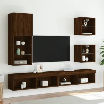 TV Cabinet with LED Lights Brown Oak 40.5x30x102 cm