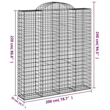 Arched Gabion Baskets 7 pcs 200x50x220/240 cm Galvanised Iron