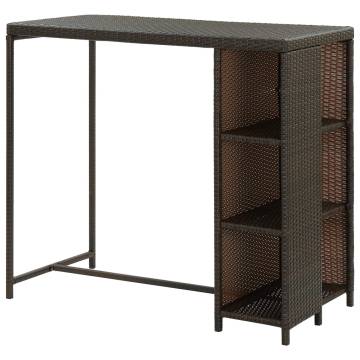 Bar Table with Storage Rack Brown 120x60x110 cm Poly Rattan