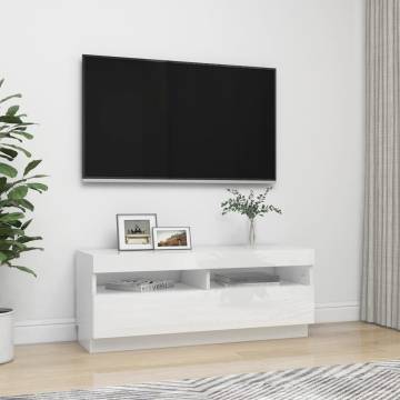 TV Cabinet with LED Lights High Gloss White 100x35x40 cm