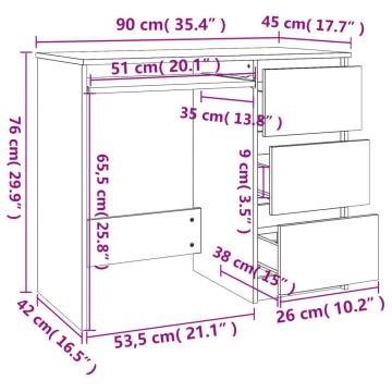 Desk White 90x45x76 cm Engineered Wood