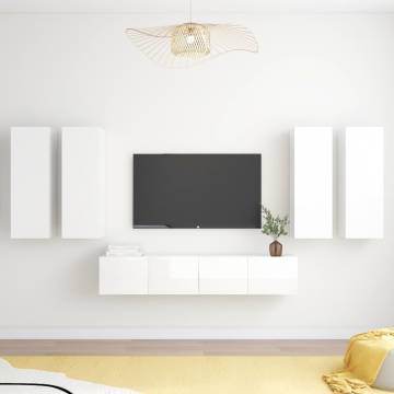 6 Piece TV Cabinet Set High Gloss White Engineered Wood