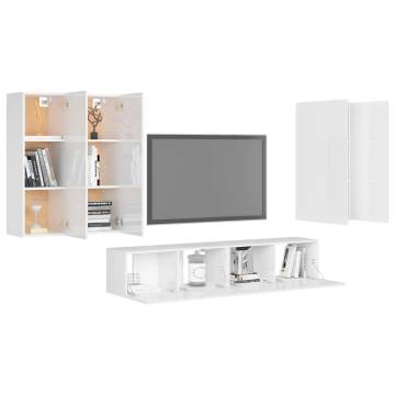 6 Piece TV Cabinet Set High Gloss White Engineered Wood