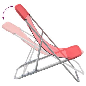 Folding Beach Chairs 2 pcs Red Textilene&Powder-coated Steel