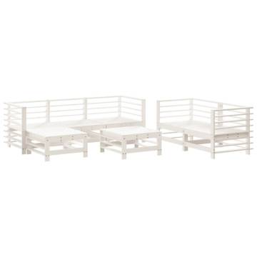 7 Piece Garden Lounge Set White Solid Wood Pine