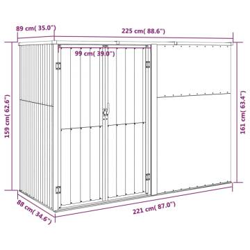 Garden Tool Shed Grey 225x89x161 cm Galvanised Steel