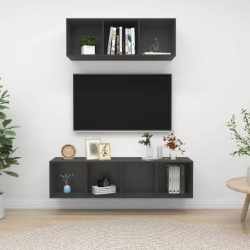 2 Piece TV Cabinet Set Grey Engineered Wood