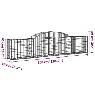 Arched Gabion Baskets 4 pcs 300x30x60/80 cm Galvanised Iron