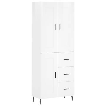 Highboard High Gloss White 69.5x34x180 cm Engineered Wood