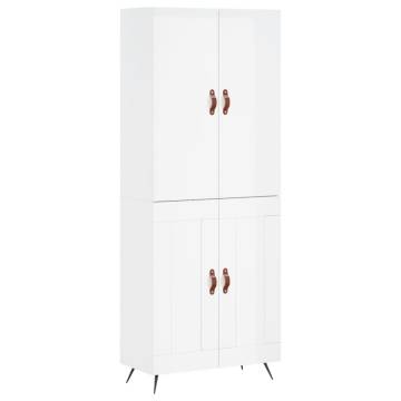 Highboard High Gloss White 69.5x34x180 cm Engineered Wood