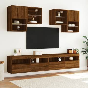 TV Wall Cabinet with LED Lights Brown Oak 100x30x40 cm